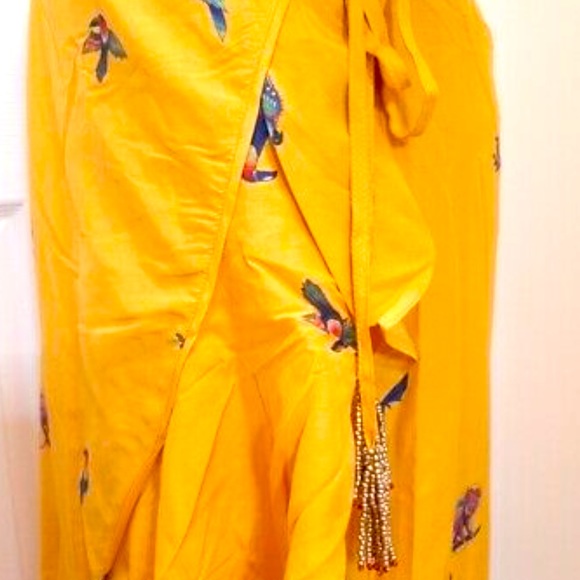 Farm Rio Jungle Tucanos wrap dress yellow puff NWT XS - Picture 7 of 13